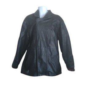 Men's Raffaelo Long Black Leather Jacket, size Large